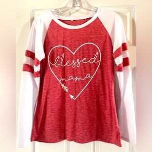 Cute Red and White Raglan Long Sleeved Tee